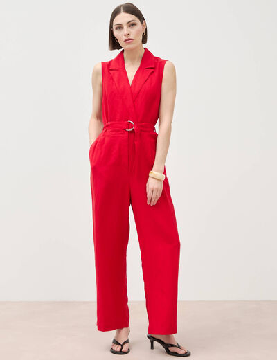Combinaison salopette sans manches rouge femme