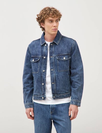 Veste droite en coton col classique denim stone homme