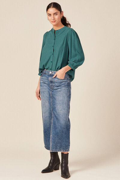 Chemise manches 3/4 vert canard femme