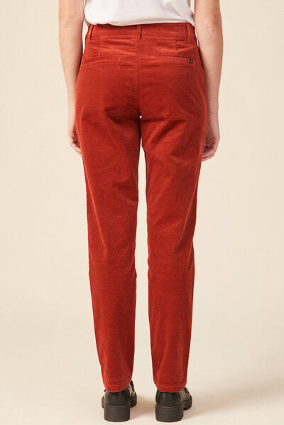 Pantalon chino velours côtelé rouge foncé femme