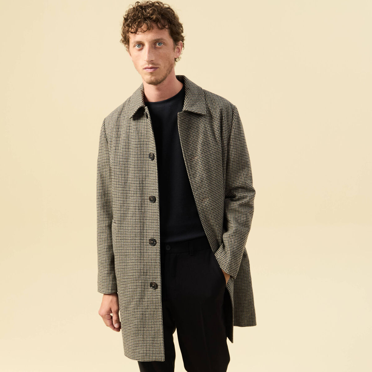 Manteau col classique manches longues camel homme