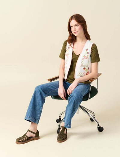 T-shirt manches courtes vert olive femme