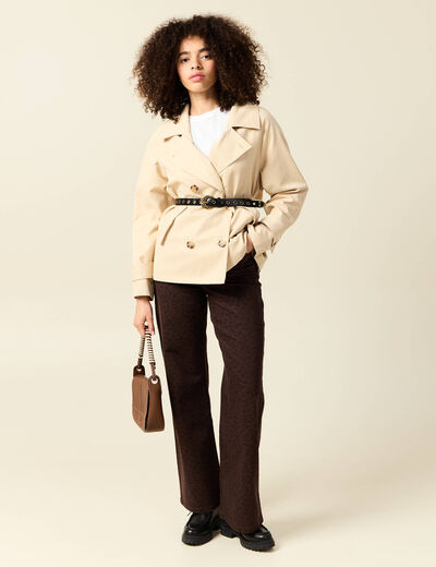 Pantalon large taille haute en jeans marron cognac femme