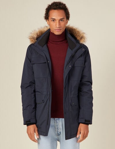 Parka droite à capuche bleu foncé homme
