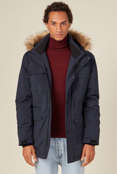 Parka droite à capuche bleu foncé homme