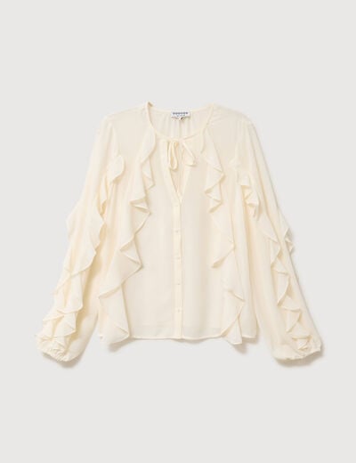 Chemise manches longues col rond ivoire femme