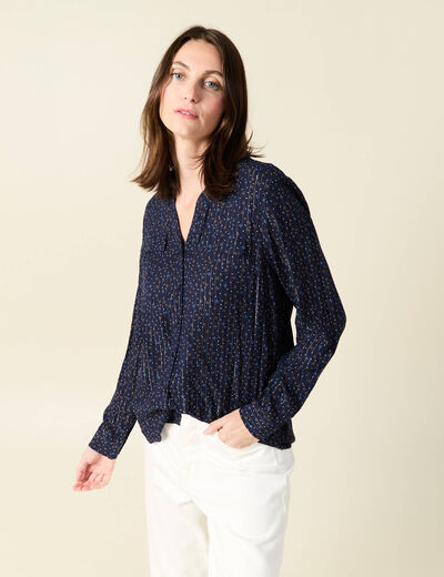 Chemise manches longues bleu marine femme