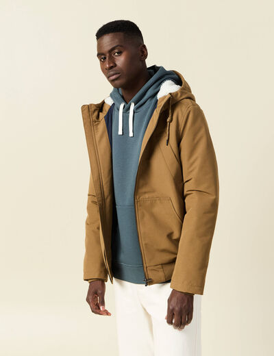 Parka courte &agrave; capuche beige homme