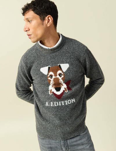 Pull col rond manches longues gris fonc&eacute; homme