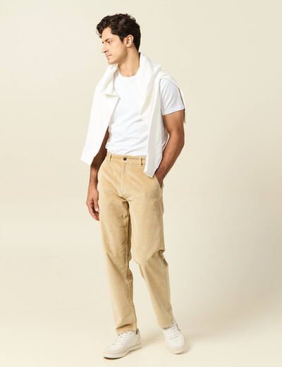 Pantalon droit en velours longueur 32 beige homme