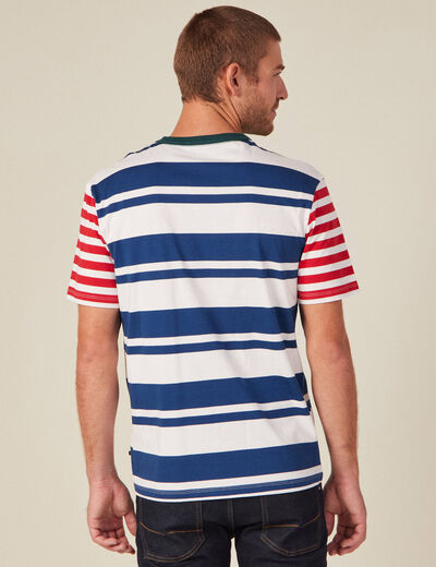 T-shirt ray&eacute; col rond manches courtes ecru homme