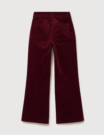 Pantalon flare taille haute en velours bordeaux femme