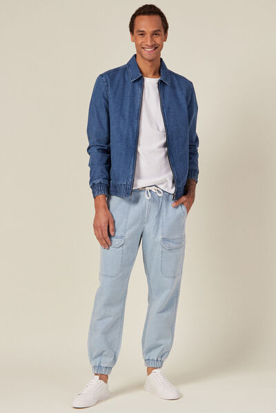 Jeans battle taille élastiquée denim bleach homme