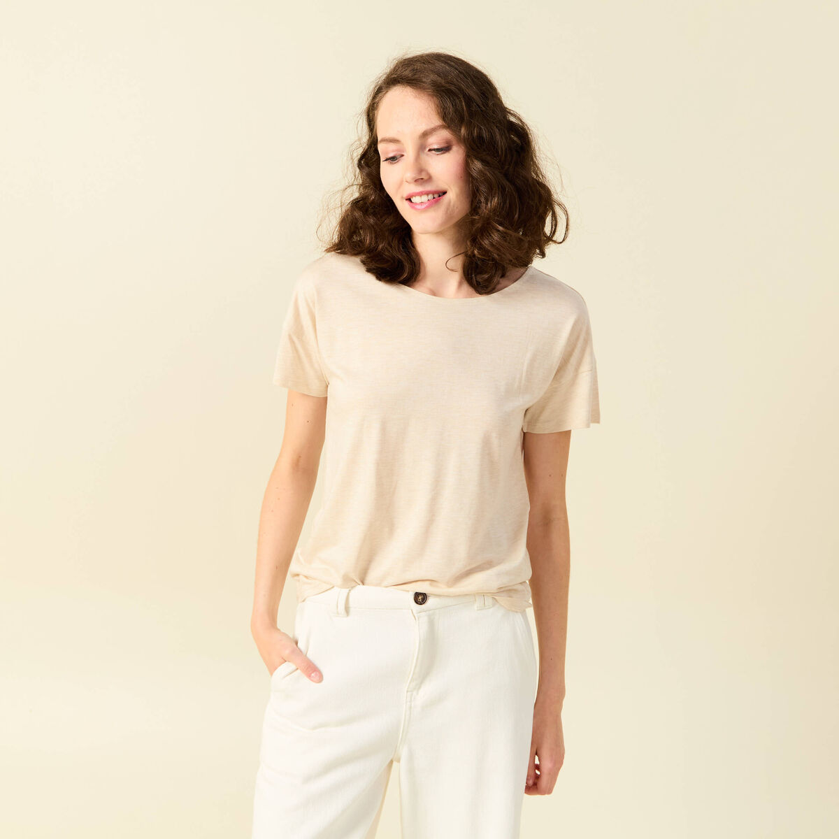 T-shirt manches courtes creme femme