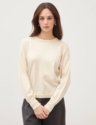 Pull oversize col rond manches longues creme femme