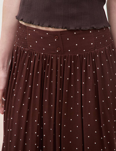 Jupe taille haute fluide marron femme