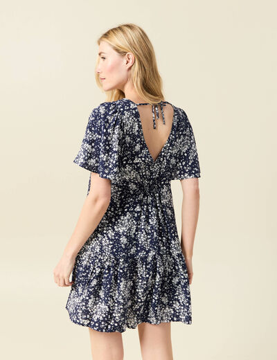 Robe évasée manches courtes bleu femme