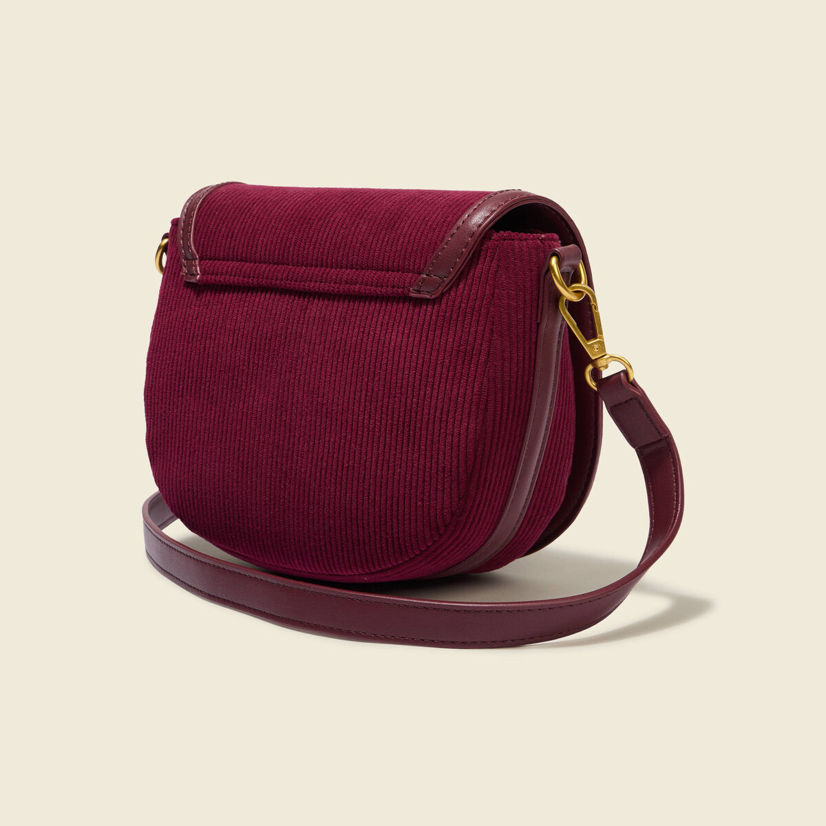 Sac bandouli&egrave;re en velours doubl&eacute; bordeaux femme