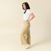 Jeans large ray&eacute; taille haute 7/8&egrave;me beige femme