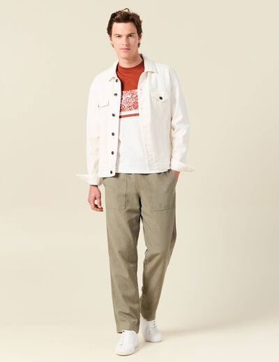 T-shirt en coton manches courtes ecru homme