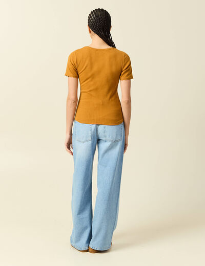 T-shirt manches courtes c&ocirc;tel&eacute; camel femme