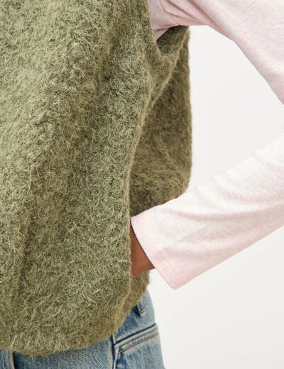 Gilet droit sans manches col rond vert kaki femme