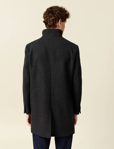 Manteau droit long col montant noir homme