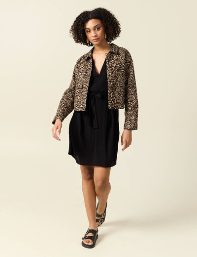 Robe droite fluide ceinturée noir femme