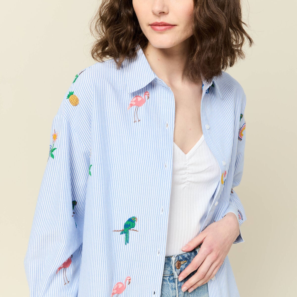 Chemise manches longues bleu femme
