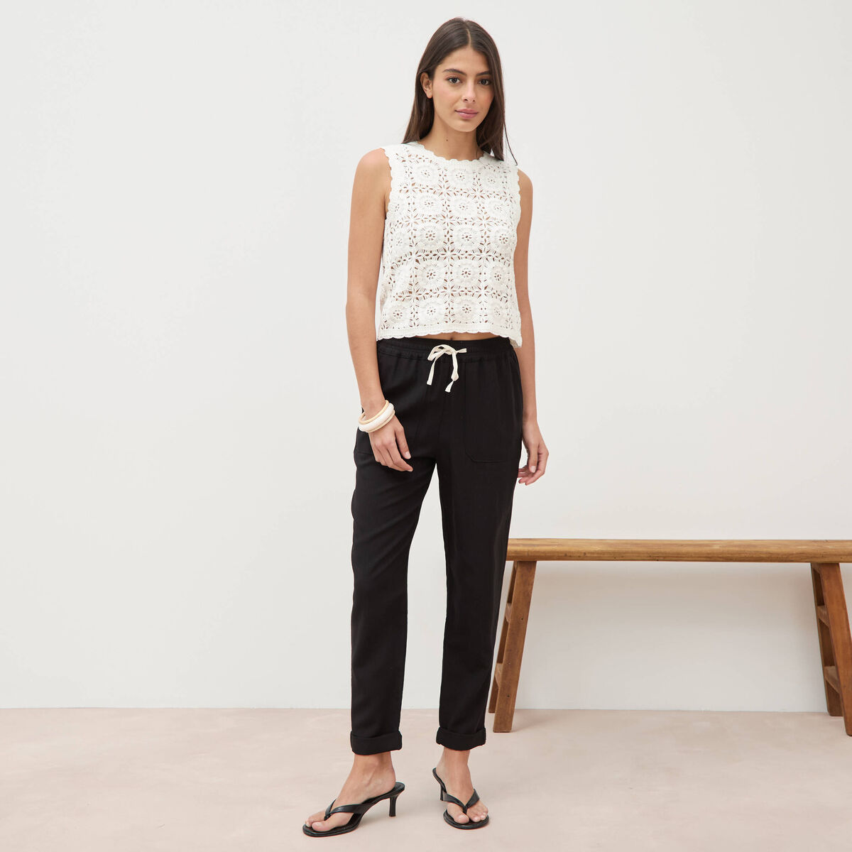 Pantalon taille standard noir femme