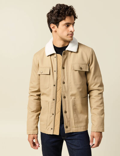 Blouson boutonn&eacute; col aviateur beige homme