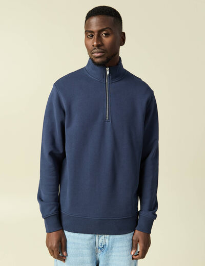 Sweat col montant manches longues bleu marine homme