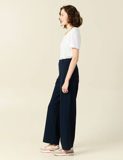 Pantalon straight taille haute bleu marine femme