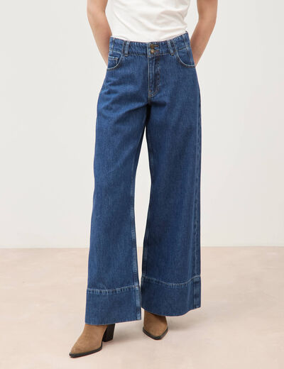 Jeans loose taille haute en coton denim used femme