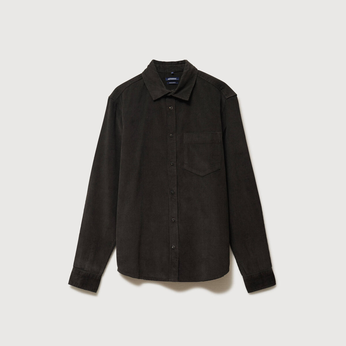 Chemise col classique en velours vert kaki homme