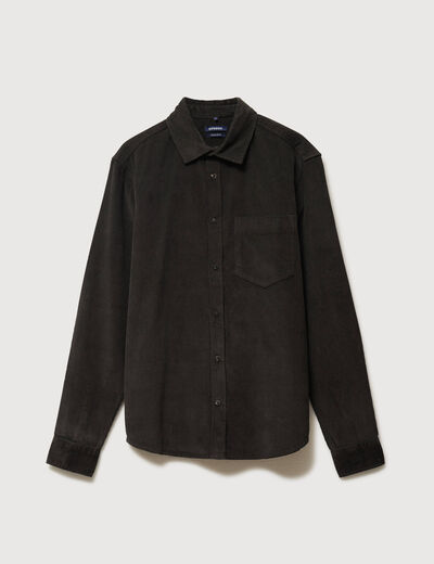 Chemise col classique en velours vert kaki homme