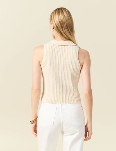 Débardeur tricot sans manches creme femme