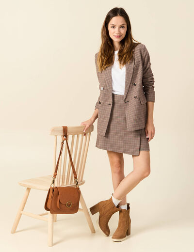 Jupe droite effet portefeuille beige femme