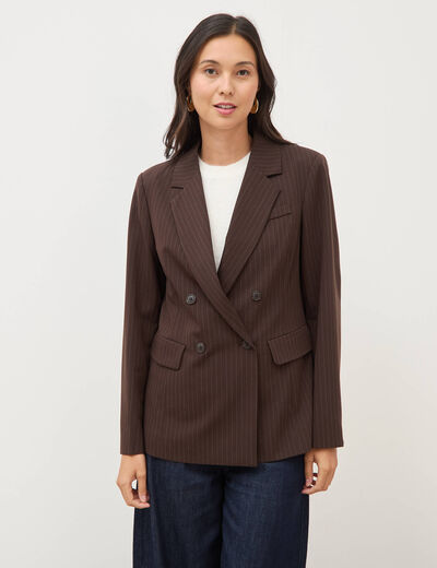 Blazer manches longues col tailleur marron fonc&eacute; femme