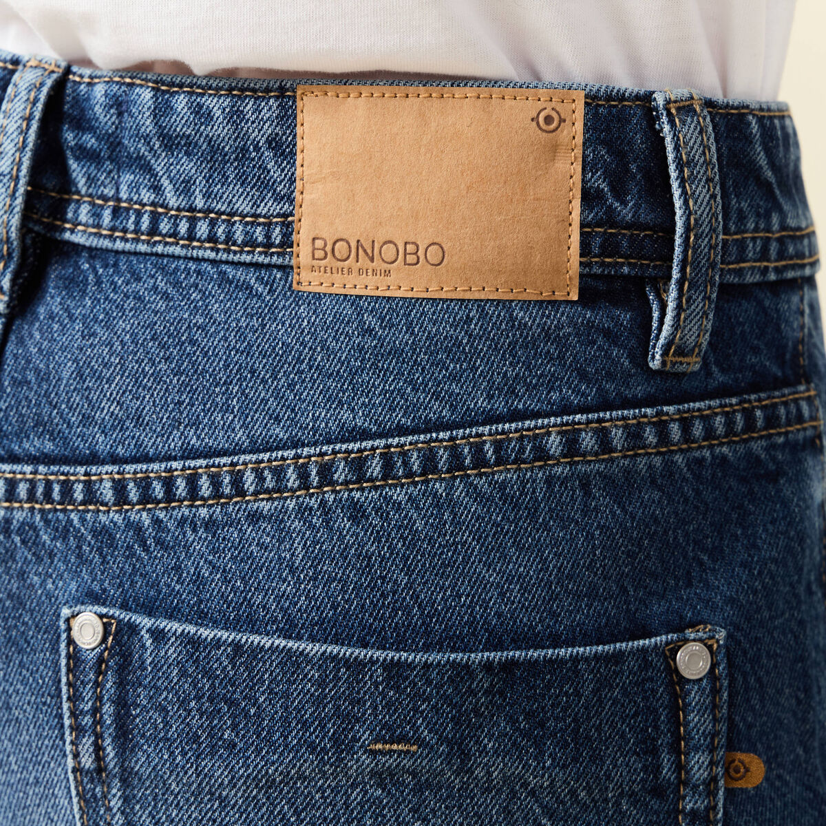 Jeans straight taille haute denim stone femme