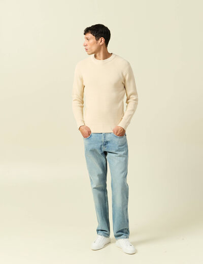 Pull col rond manches longues sable homme