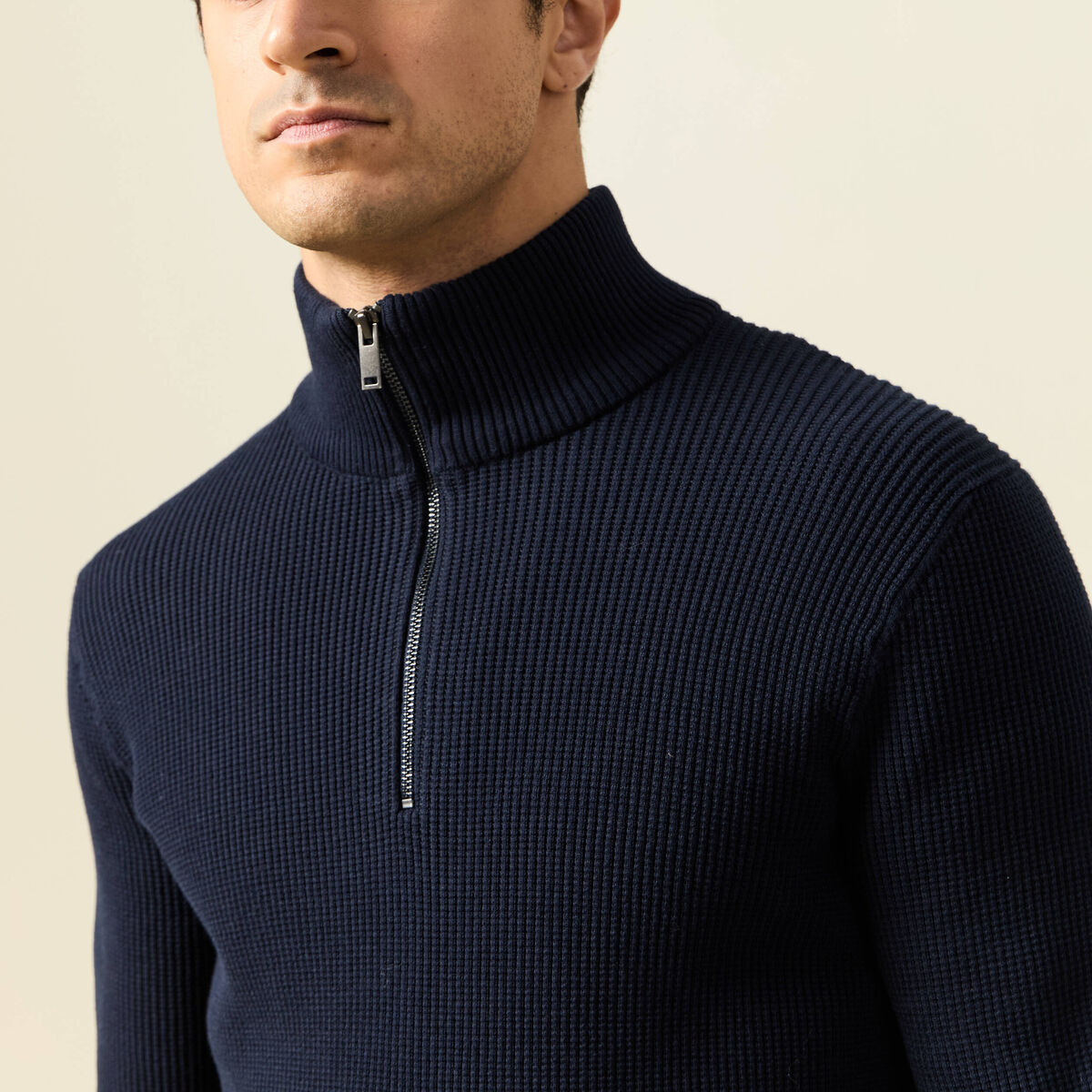 Pull col camionneur bleu marine homme