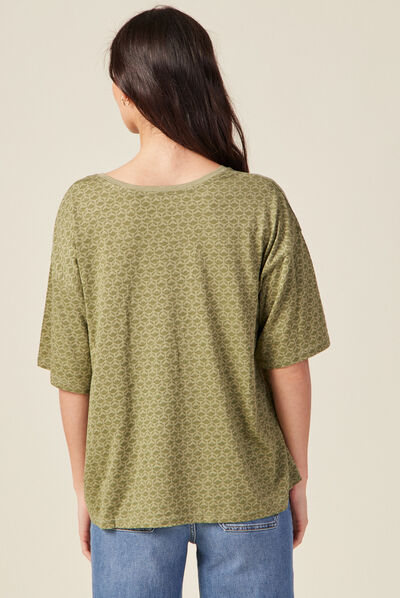 T-shirt manches courtes vert kaki femme