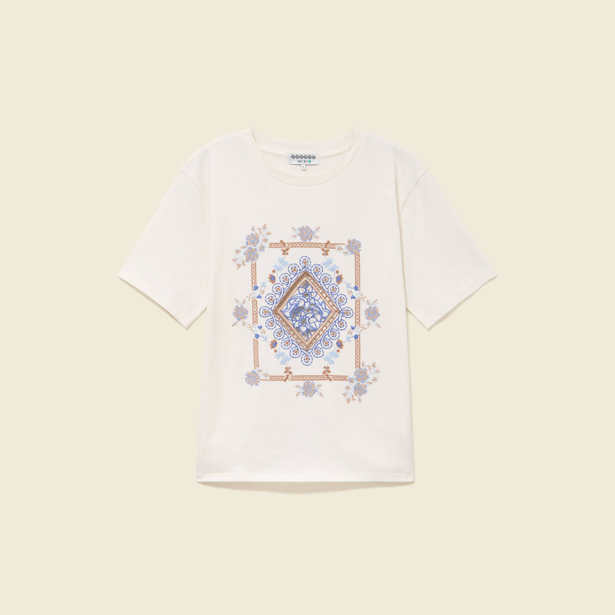T-shirt en coton manches courtes ivoire femme