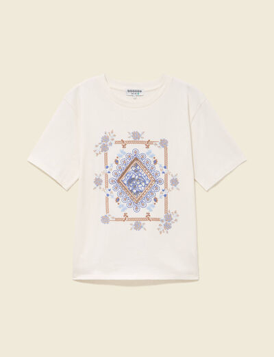 T-shirt en coton manches courtes ivoire femme
