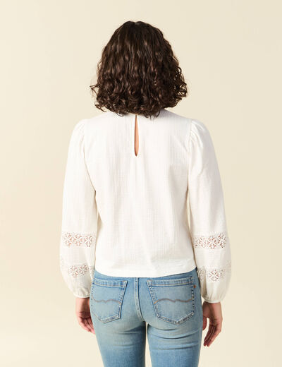 Blouse droite courte manches longues ecru femme