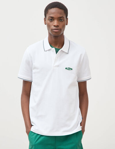 Polo cintr&eacute; en coton manches courtes blanc homme