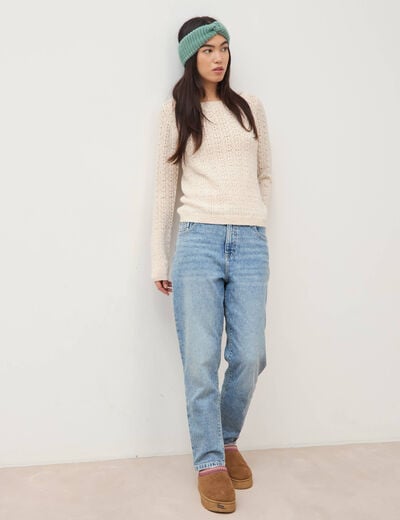 Pull manches longues col bateau creme femme