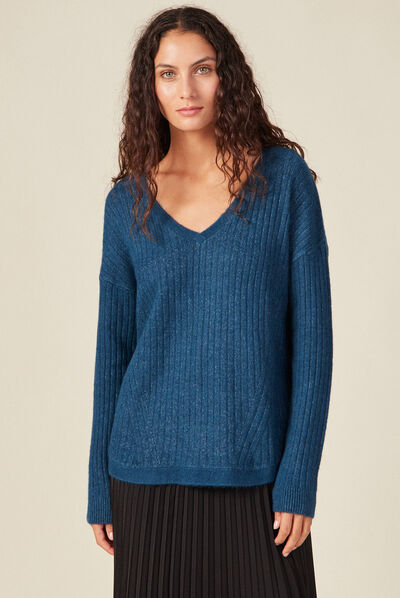 Pull éco-responsable bleu canard femme