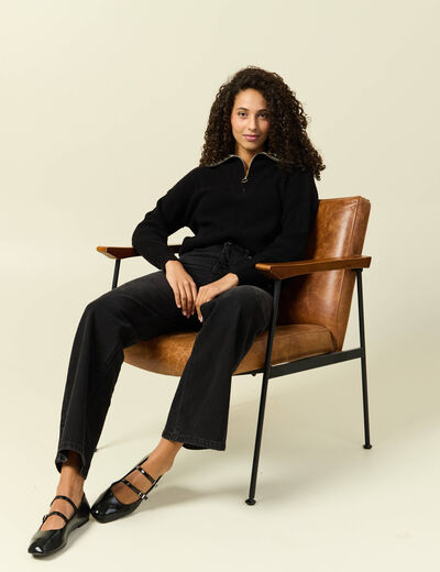Pull col camionneur manches longues noir femme